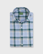 Load image into Gallery viewer, Spread Collar Sport Shirt in Sky/Pine/Stone Plaid Brushed Twill
