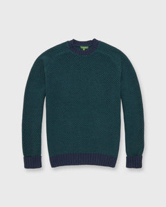 Honeycomb Crewneck Sweater in Indigo/Green Wool/Cotton Blend