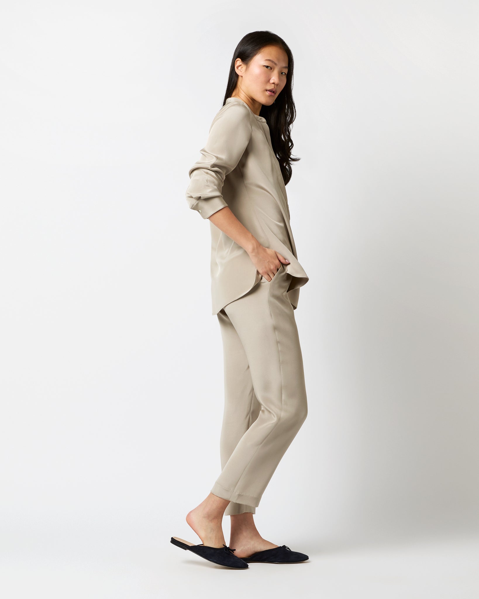 Nova Pant in Birch Washed Silk Crepe de Chine