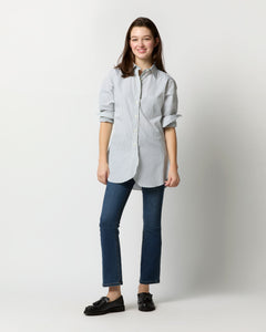 Boyfriend Shirt in White/Green Multi Stripe Poplin