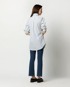 Boyfriend Shirt in White/Green Multi Stripe Poplin