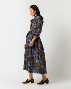 Classic Shirtwaist Maxi Dress in Blue/Multi Abstract Floral Habotai