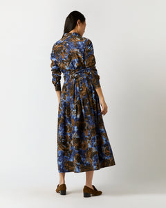 Classic Shirtwaist Maxi Dress in Blue/Multi Abstract Floral Habotai