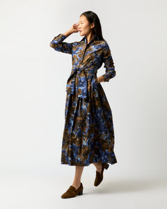 Classic Shirtwaist Maxi Dress in Blue/Multi Abstract Floral Habotai