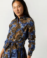 Load image into Gallery viewer, Classic Shirtwaist Maxi Dress in Blue/Multi Abstract Floral Habotai
