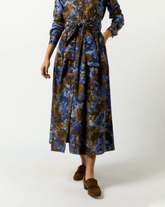 Classic Shirtwaist Maxi Dress in Blue/Multi Abstract Floral Habotai