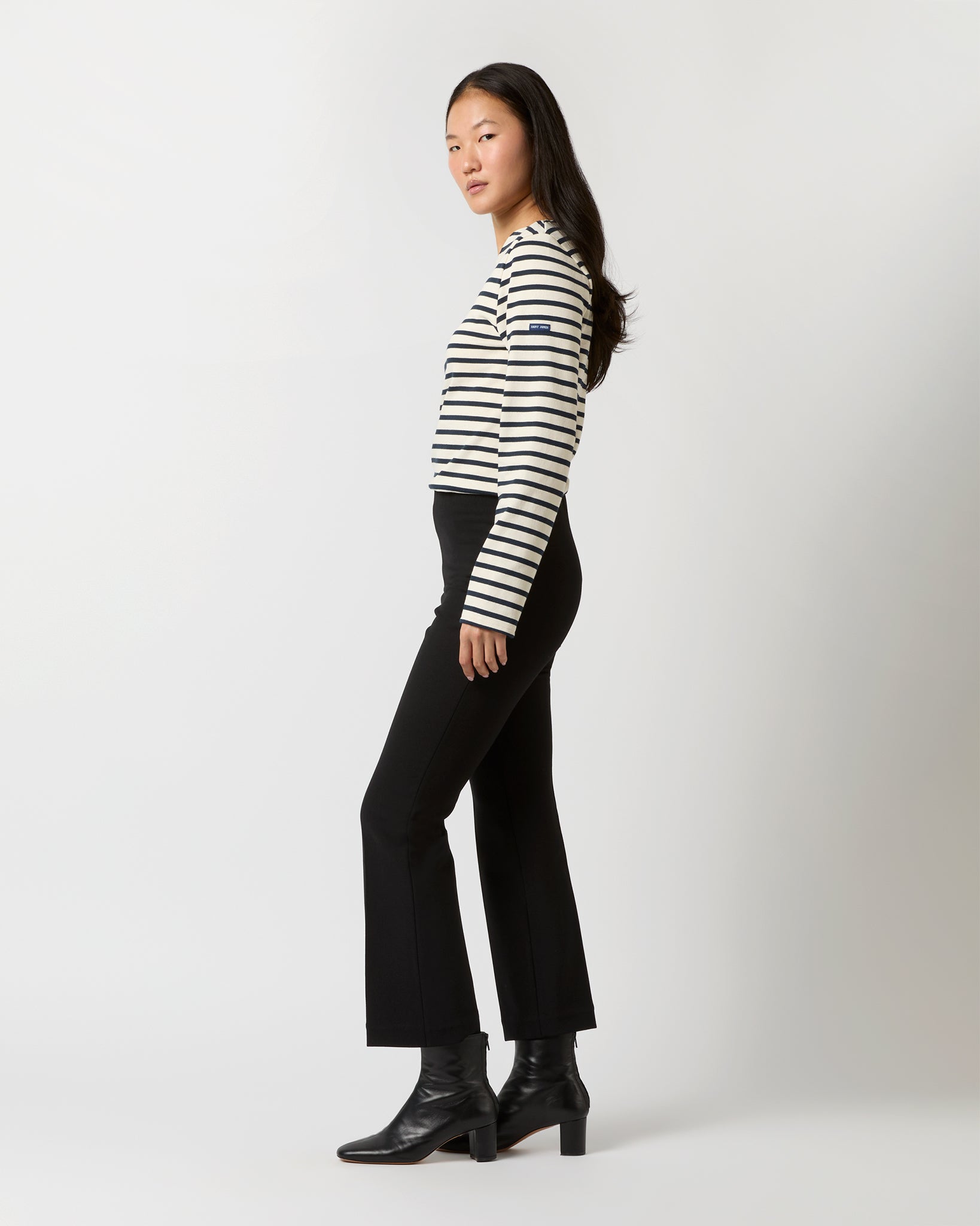 Fayette Flare Cropped Pant in Black Bi-Stretch Double-Faced Wool Blend