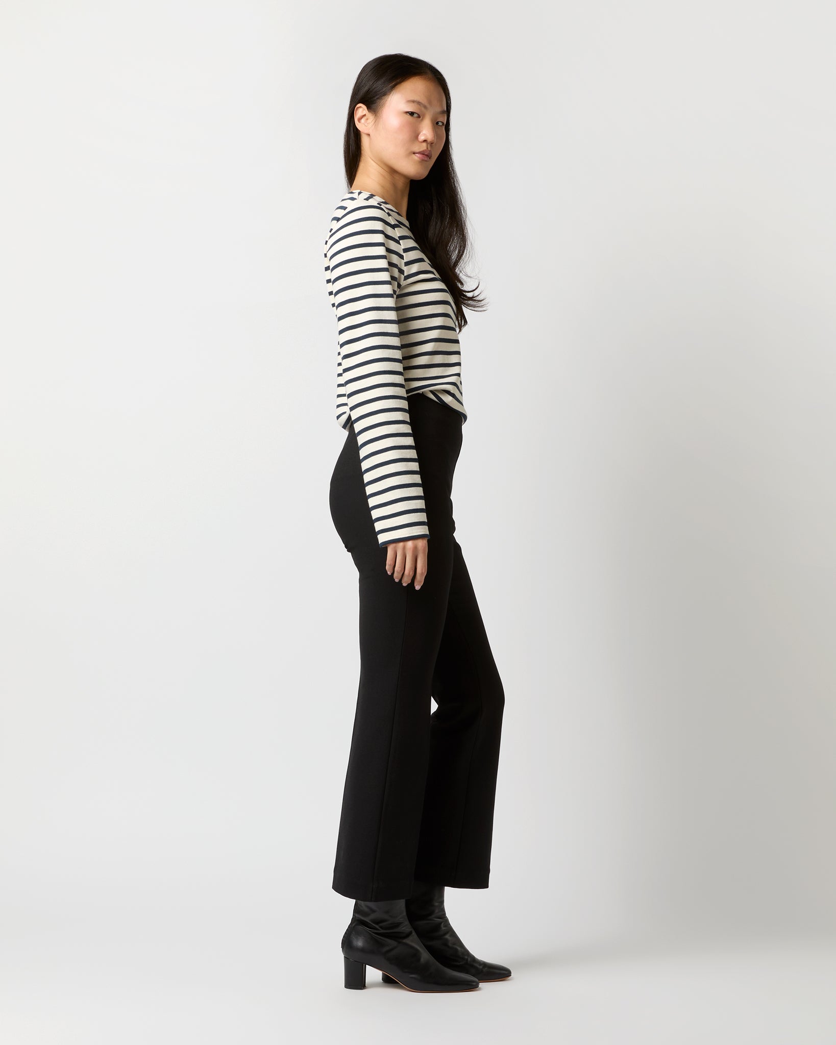 Fayette Flare Cropped Pant in Black Bi-Stretch Double-Faced Wool Blend