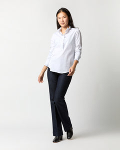 Frill Shirt in White/Blue Graph Check Poplin