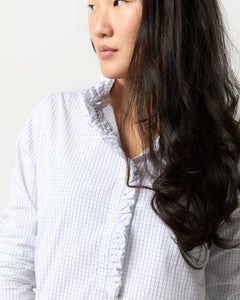 Frill Shirt in White/Blue Graph Check Poplin