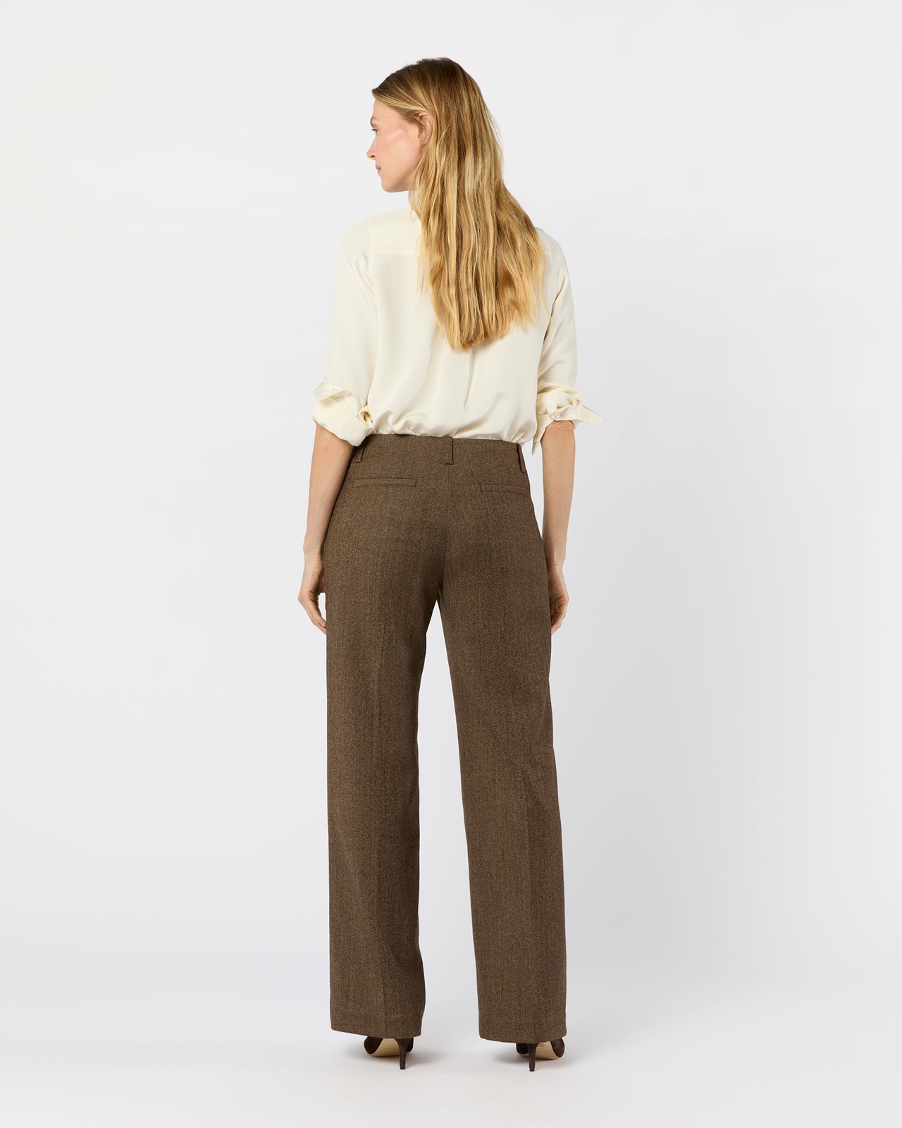 Frankie Pant in Brown Stretch Herringbone