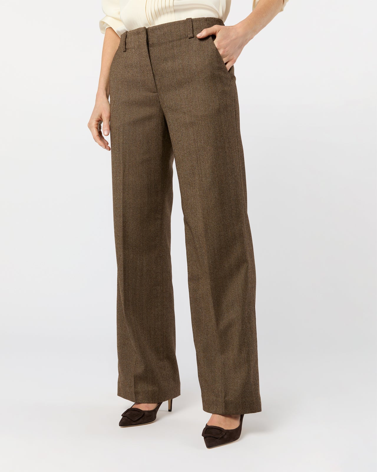 Frankie Pant in Brown Stretch Herringbone