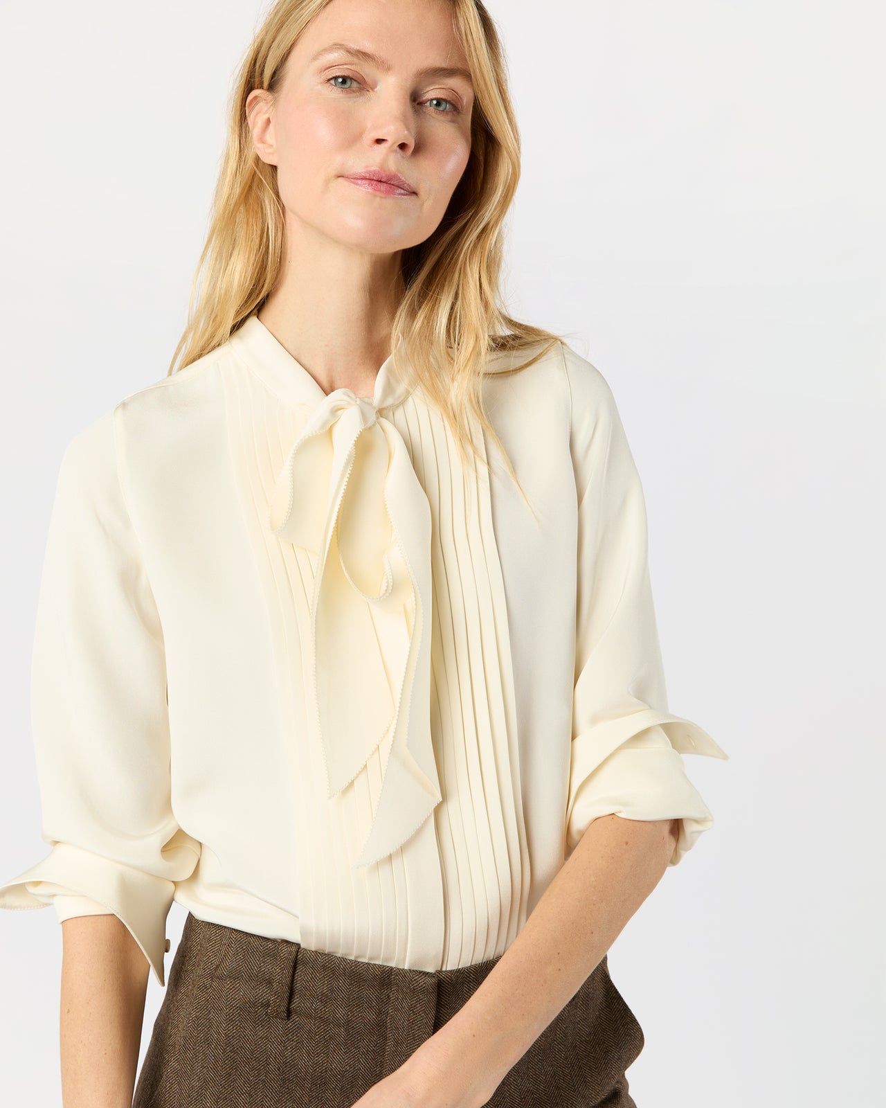 Marigold Blouse in Ivory Silk Crepe de Chine