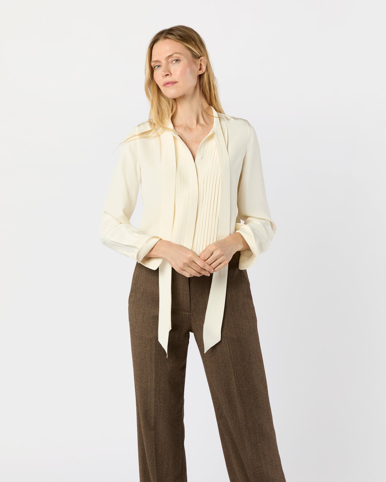 Marigold Blouse in Ivory Silk Crepe de Chine