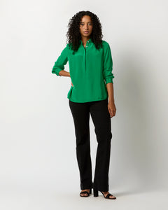 Natalia Blouse in Kelly Green Silk Crepe de Chine