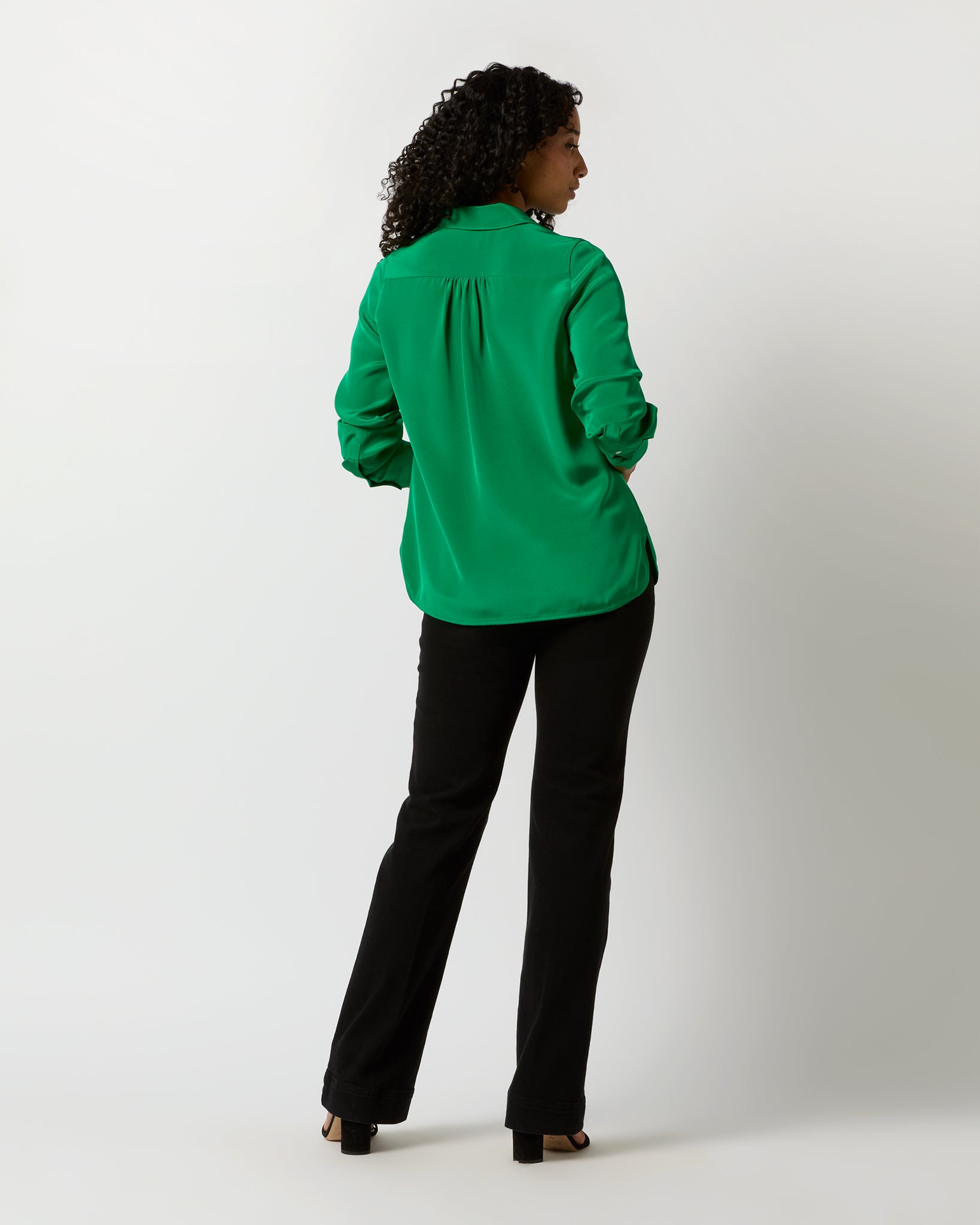 Natalia Blouse in Kelly Green Silk Crepe de Chine