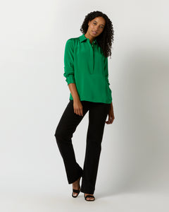 Natalia Blouse in Kelly Green Silk Crepe de Chine