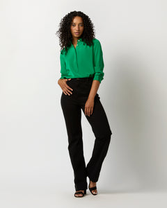 Natalia Blouse in Kelly Green Silk Crepe de Chine