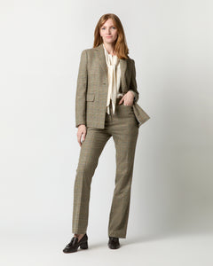 Norah Flare Pant in Brown/Green Plaid Wool Blend