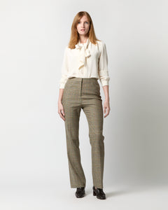 Norah Flare Pant in Brown/Green Plaid Wool Blend