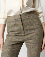 Load image into Gallery viewer, Norah Flare Pant in Brown/Green Plaid Wool Blend
