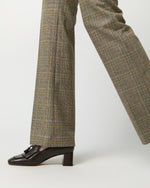 Load image into Gallery viewer, Norah Flare Pant in Brown/Green Plaid Wool Blend
