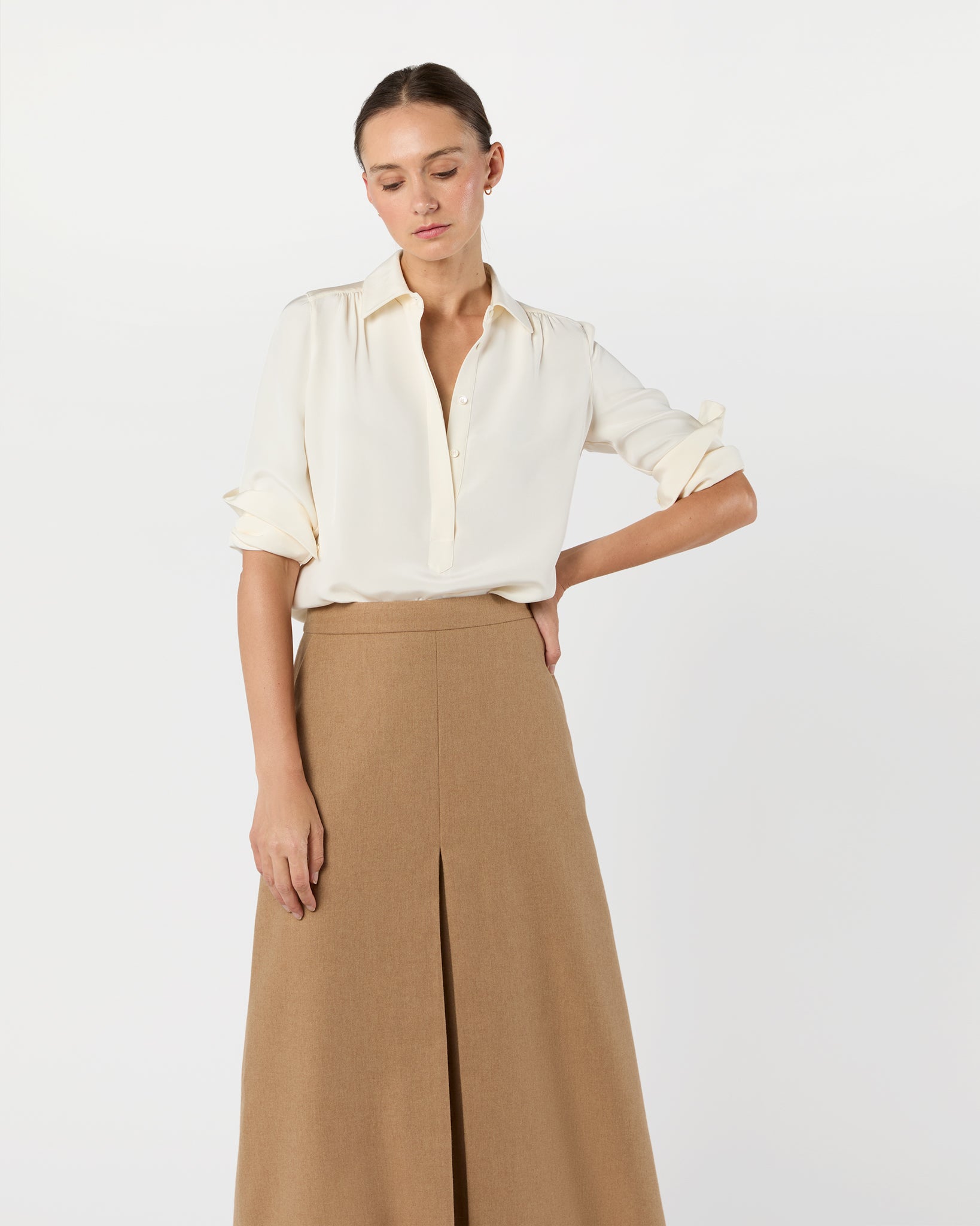 Natalia Blouse in Ivory Silk Crepe de Chine