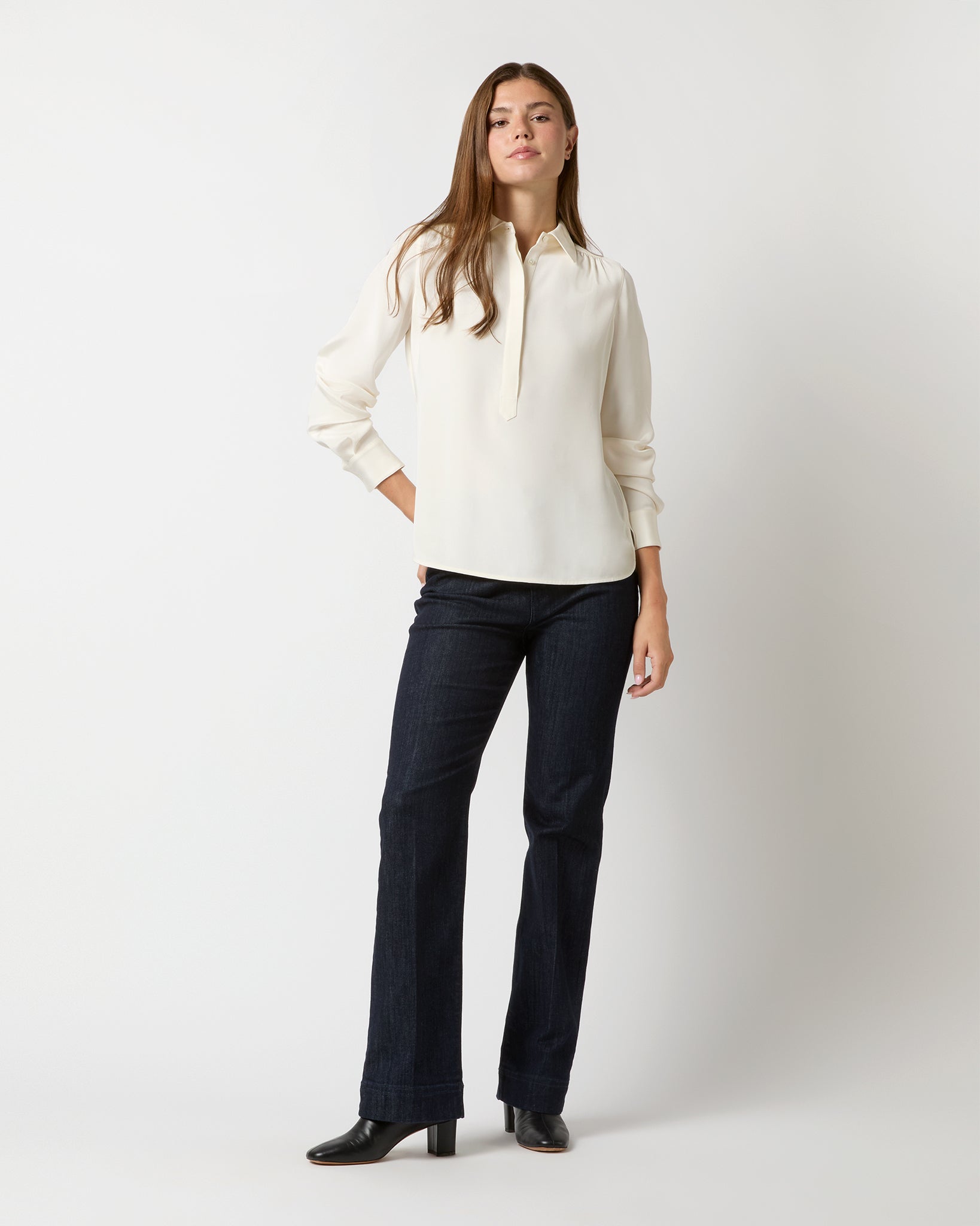 Natalia Blouse in Ivory Silk Crepe de Chine