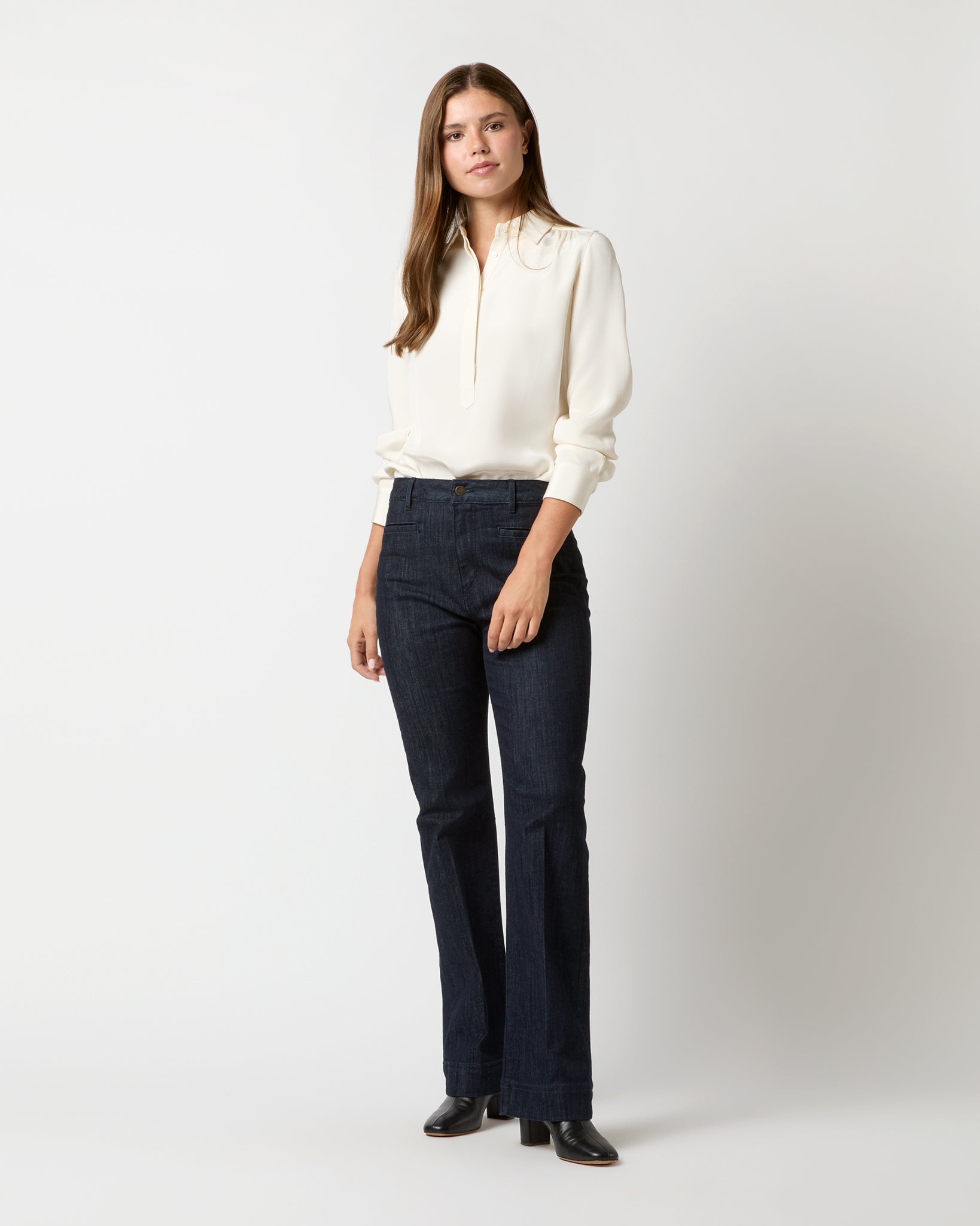 Natalia Blouse in Ivory Silk Crepe de Chine