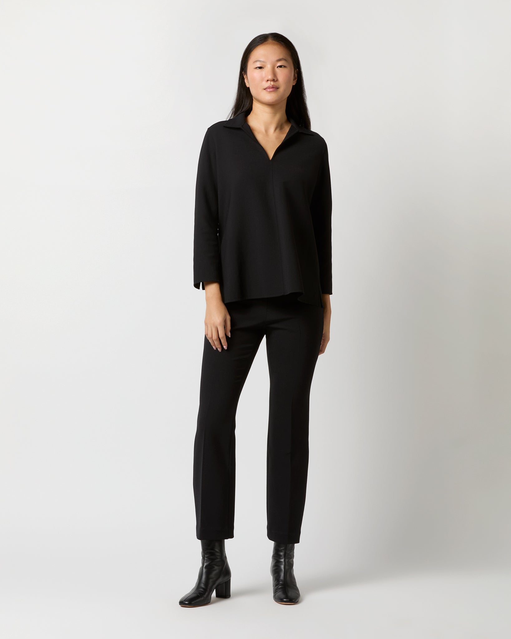 Fayette Flare Cropped Pant in Black Bi-Stretch Double-Faced Wool Blend