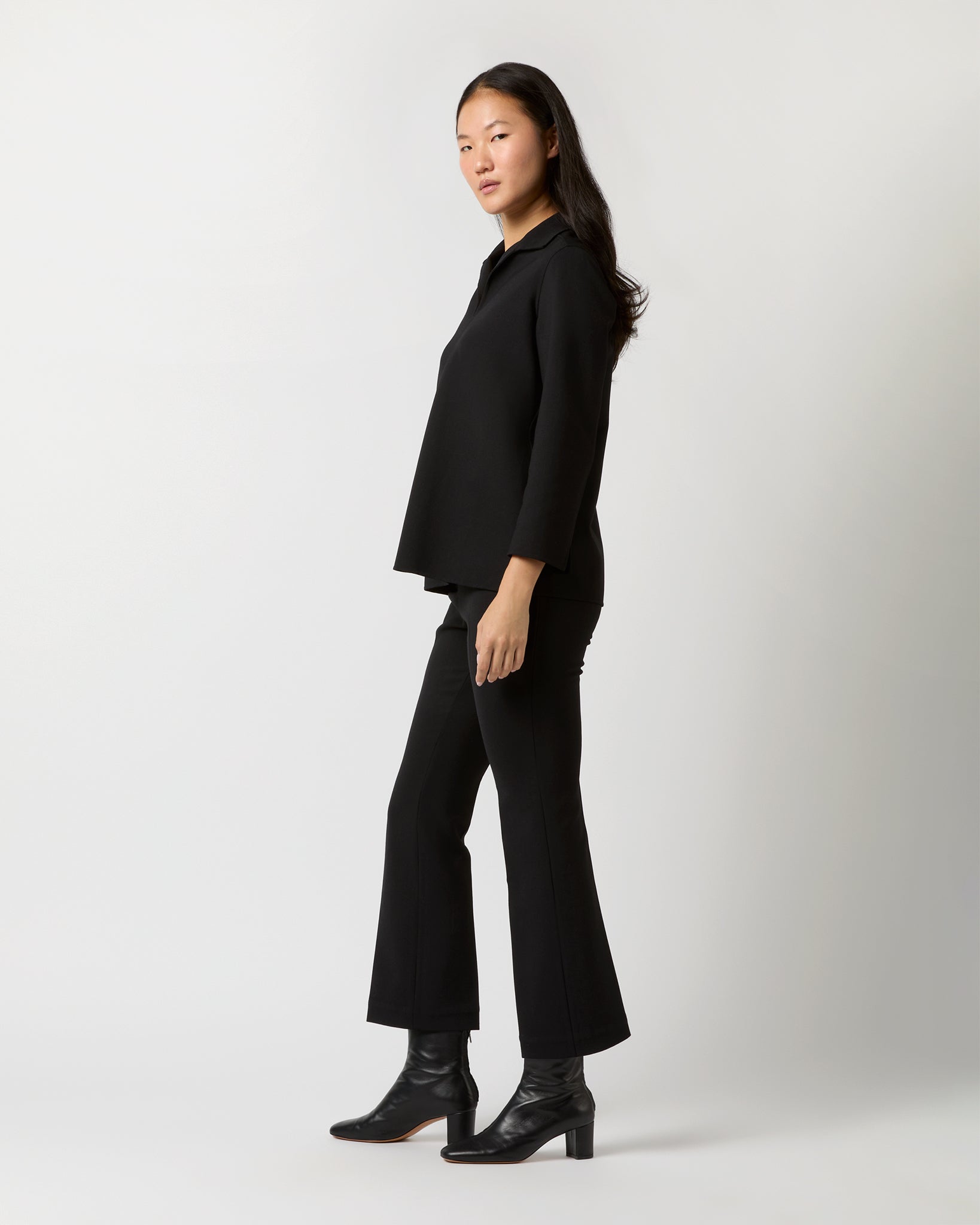 Fayette Flare Cropped Pant in Black Bi-Stretch Double-Faced Wool Blend