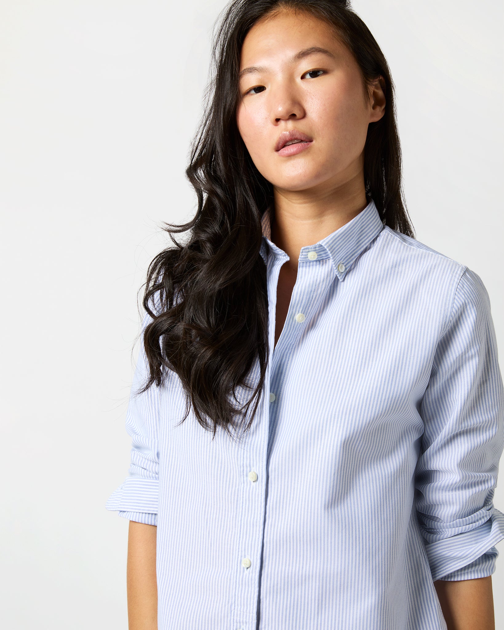 Schoolgirl Shirt in Sky/White University Stripe Oxford