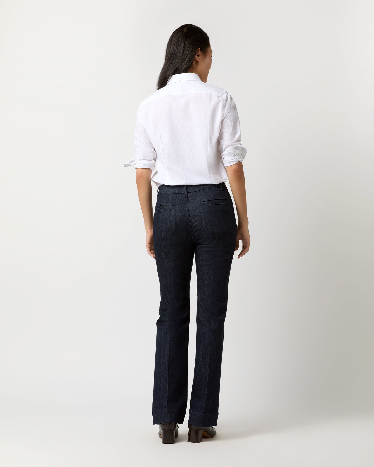 Sibyl Shirt in White/Grey Pinstripe Washed Poplin