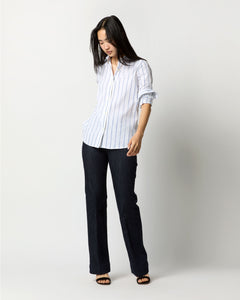 Understudy Shirt in White/Blue Multi Stripe Poplin