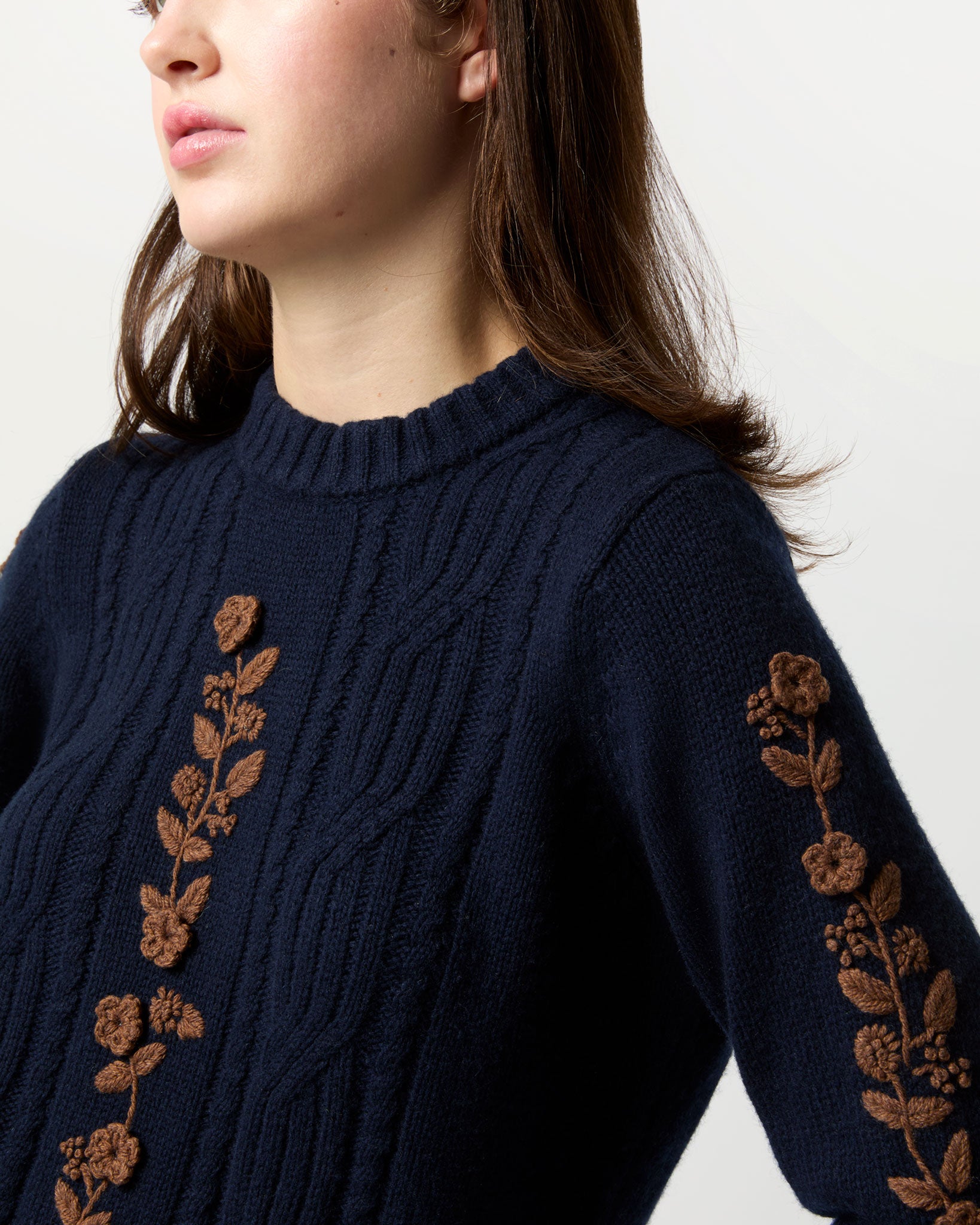 Ellen Sweater in Navy Blue/Timber Extra Fine Merino Wool