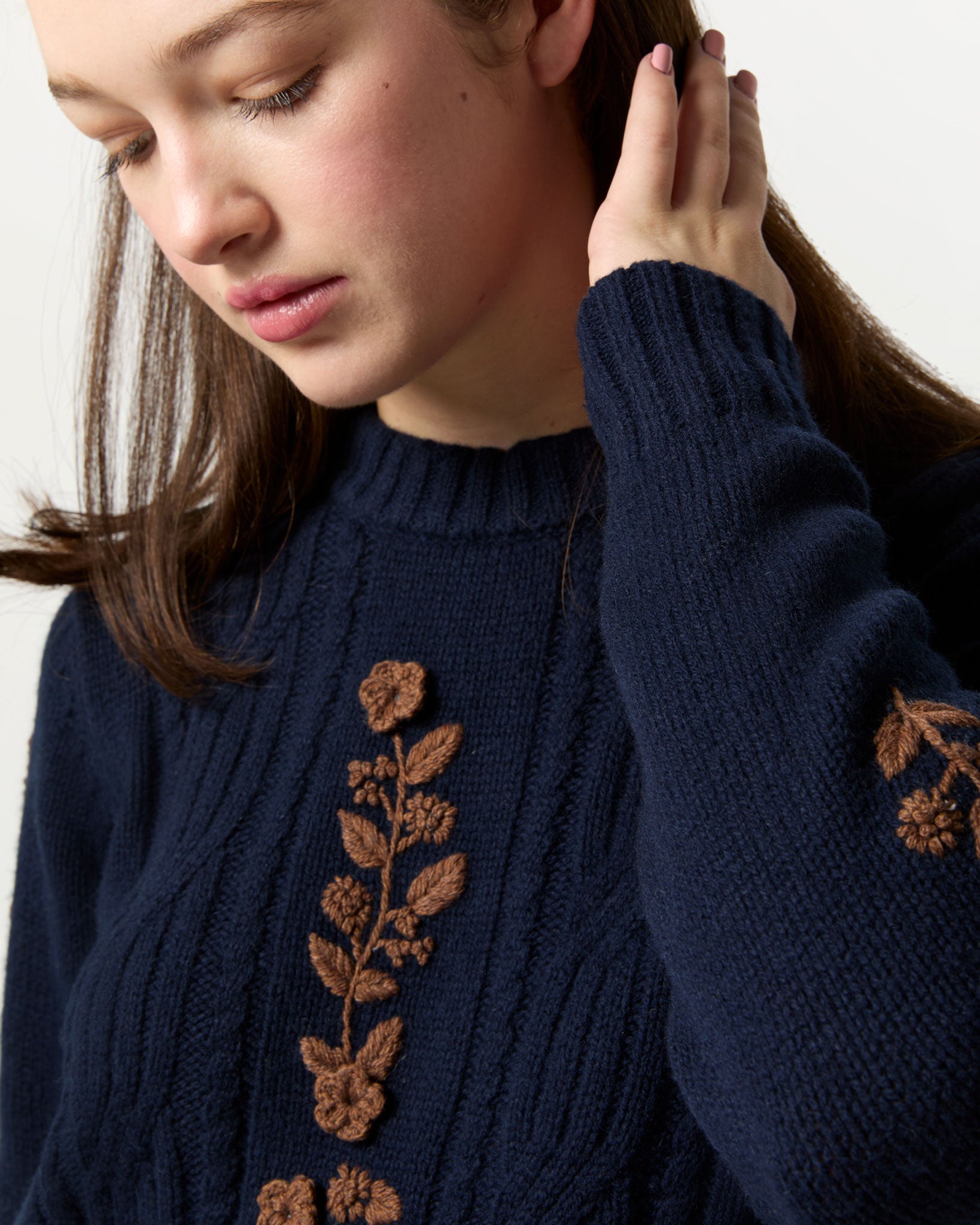 Ellen Sweater in Navy Blue/Timber Extra Fine Merino Wool