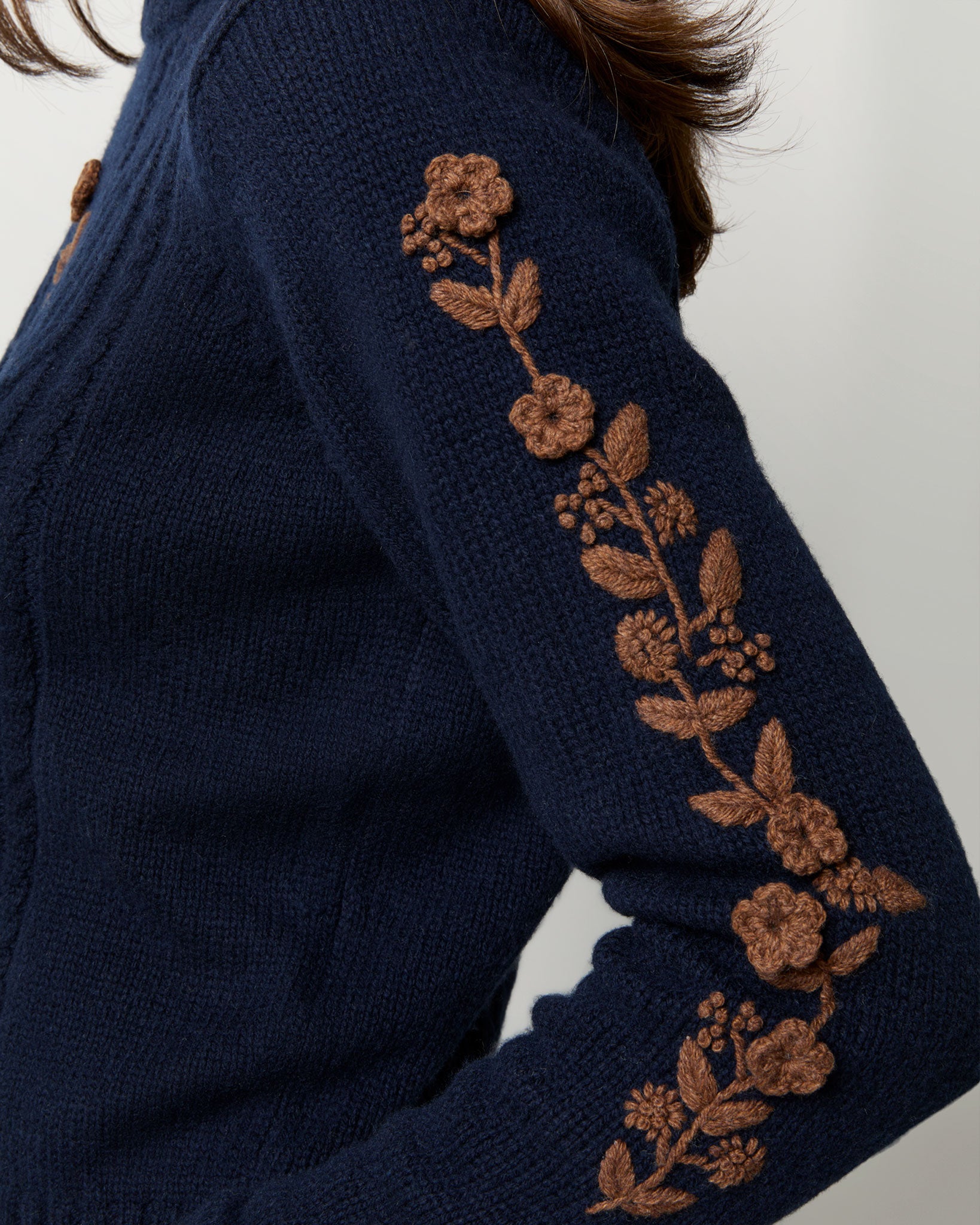 Ellen Sweater in Navy Blue/Timber Extra Fine Merino Wool