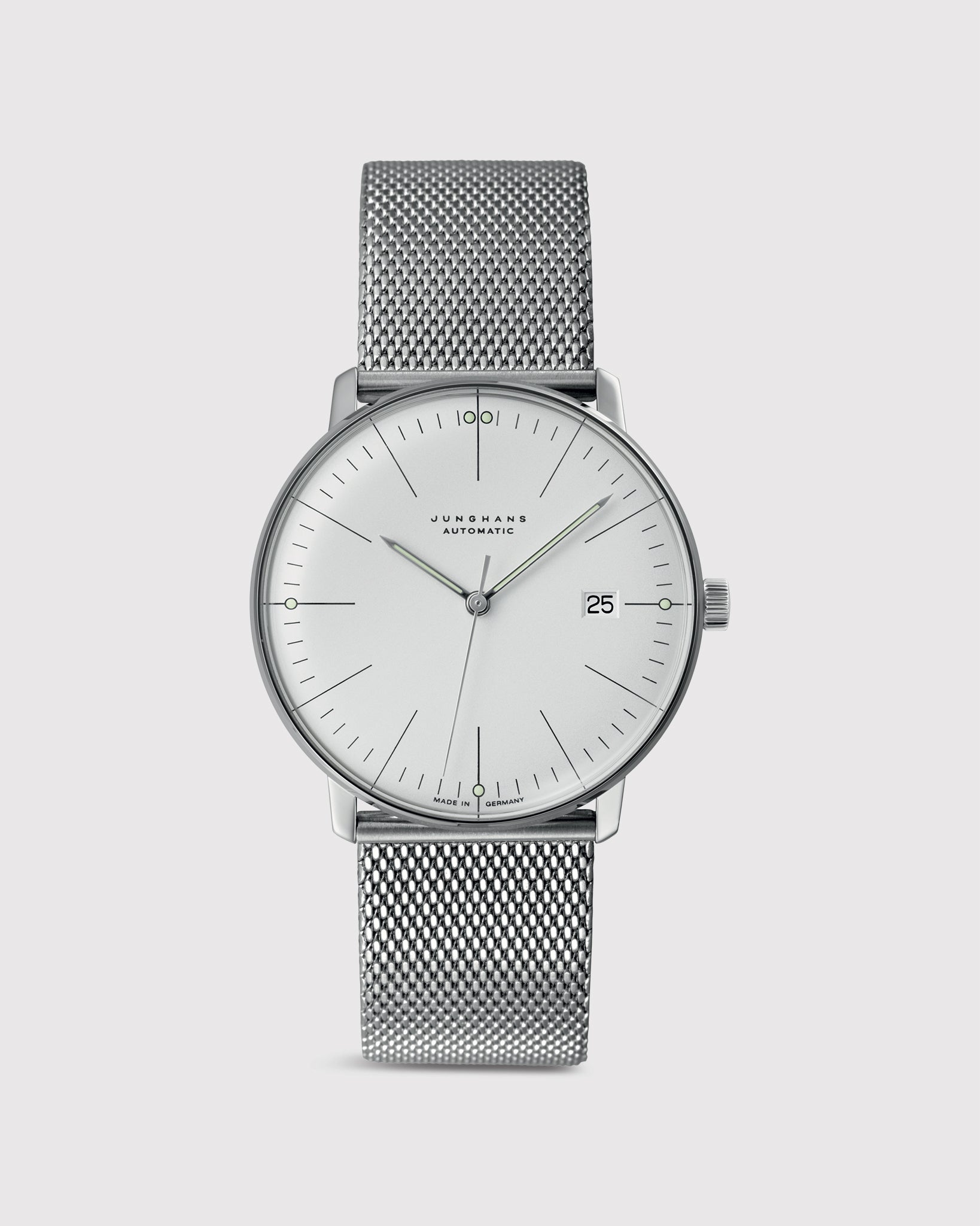 Max Bill Automatic Watch with Date Window in Silver Dial/Stainless Steel Strap