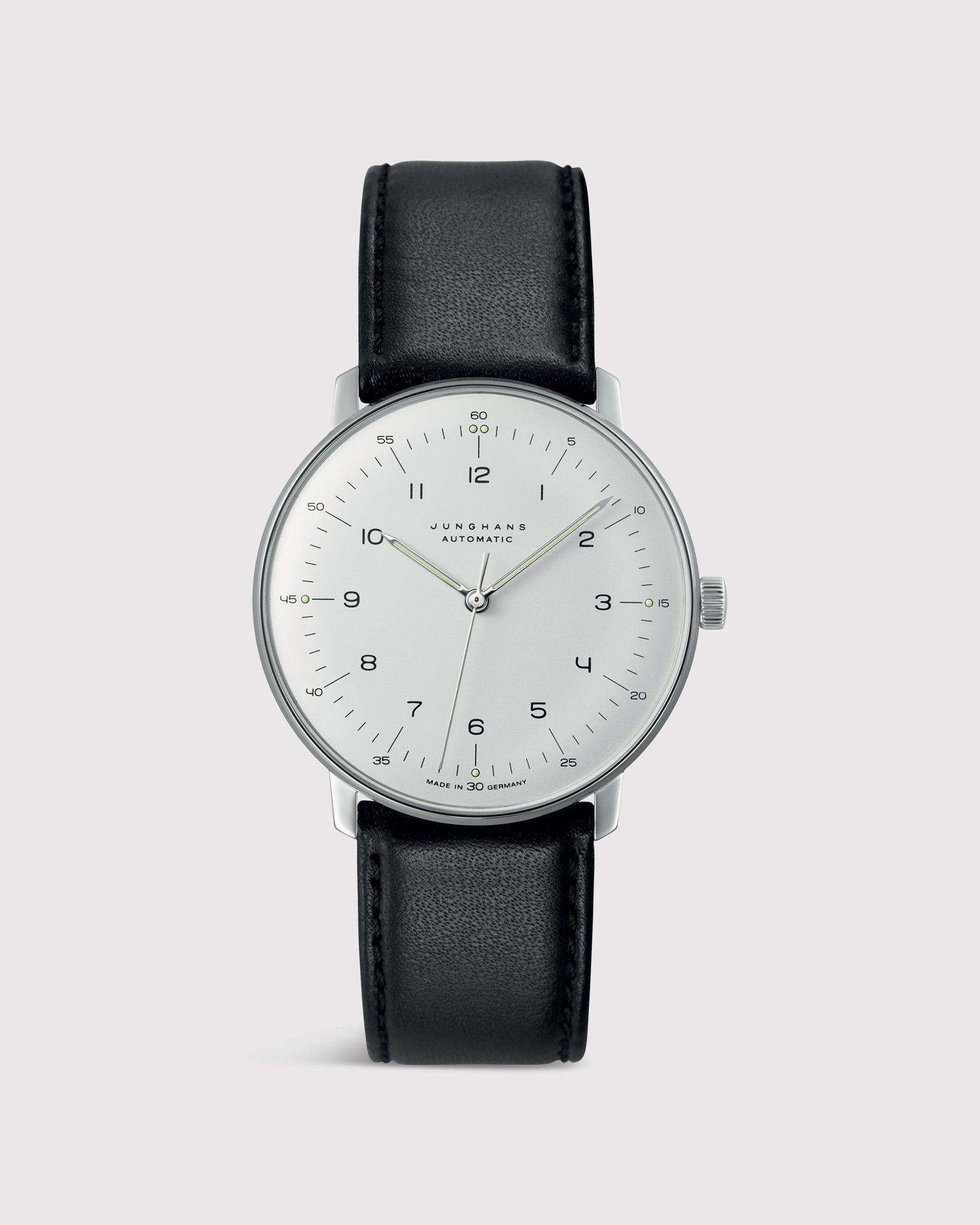 Max Bill Automatic Watch with Number Dial in Silver Dial/Black Strap