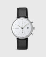 Load image into Gallery viewer, Max Bill Chronoscope Watch in Silver Dial/Black Strap
