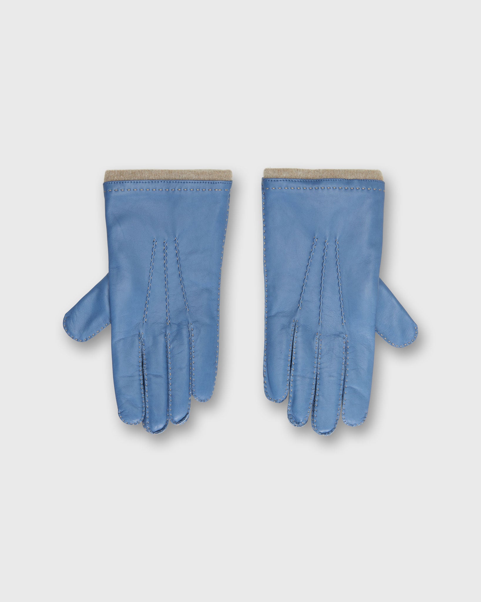 Hand-Stitched Cashmere Lined Gloves in Dusty Blue Nappa Leather