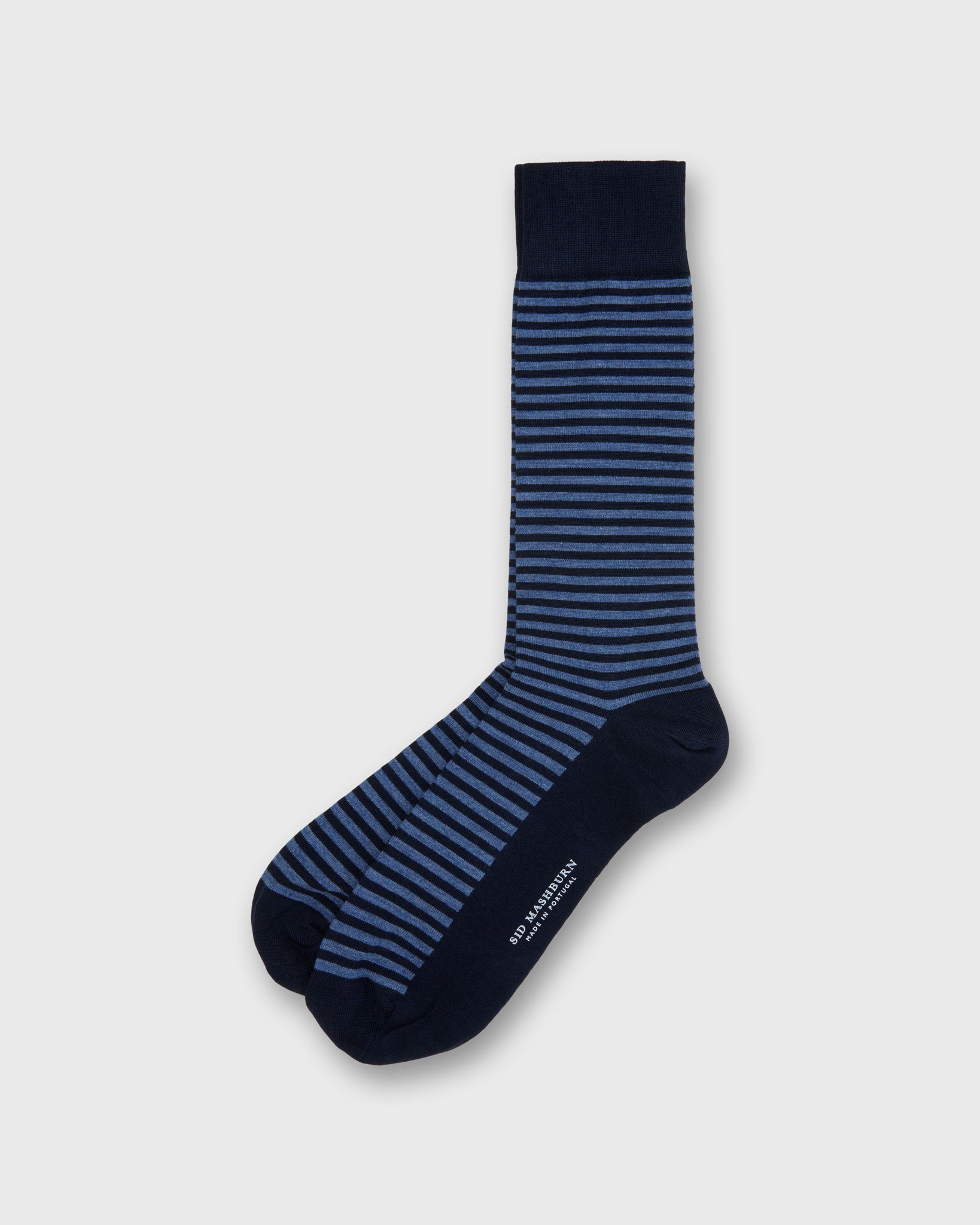 Striped Trouser Dress Socks in Navy/Heather Blue Extra Fine Merino by Sid Mashburn Striped Trouser Dress Socks in Navy/Heather Blue Extra Fine Merino by Sid Mashburn