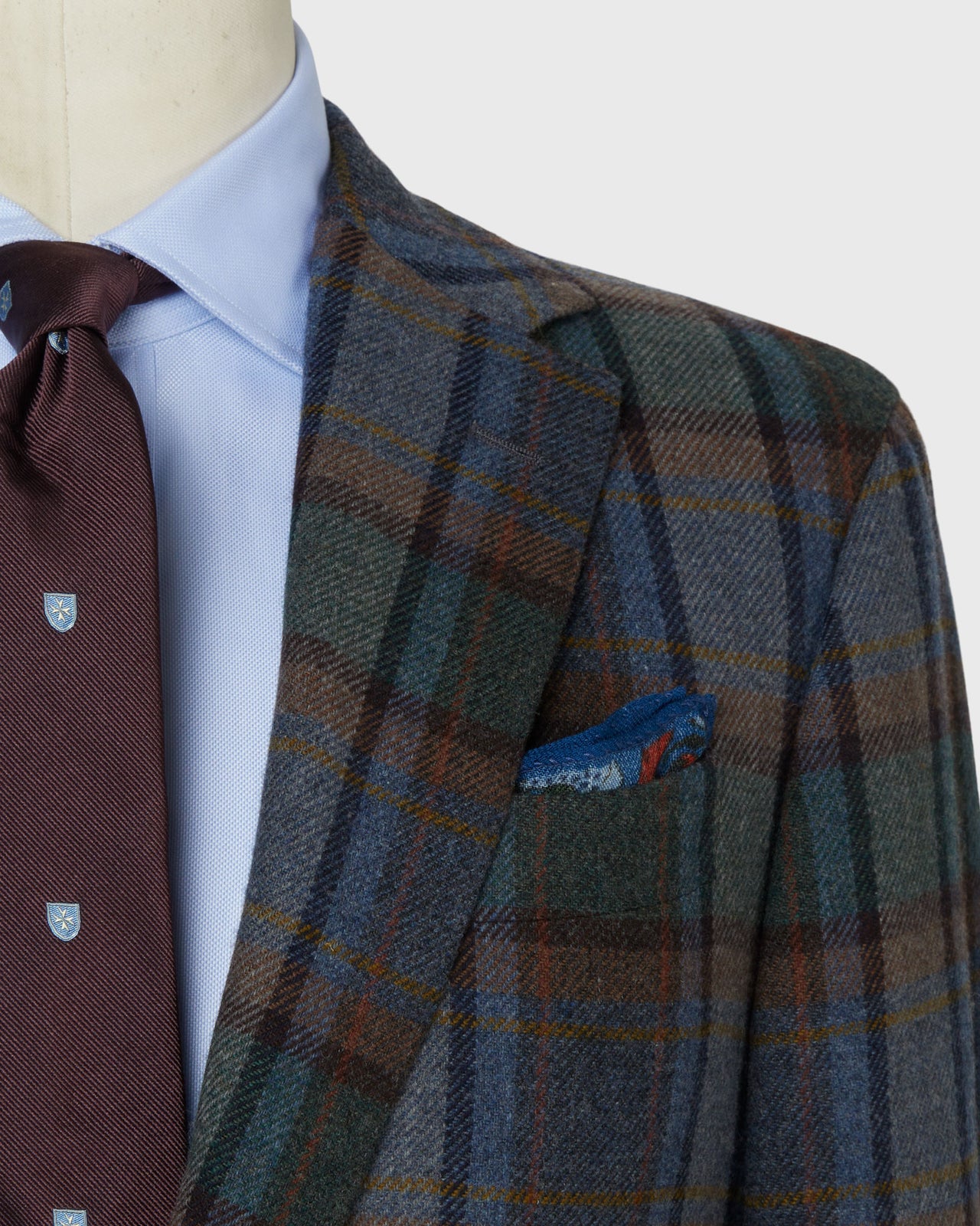 Virgil No. 2 Jacket in Blue/Green/Merlot Blanket Plaid Tweed