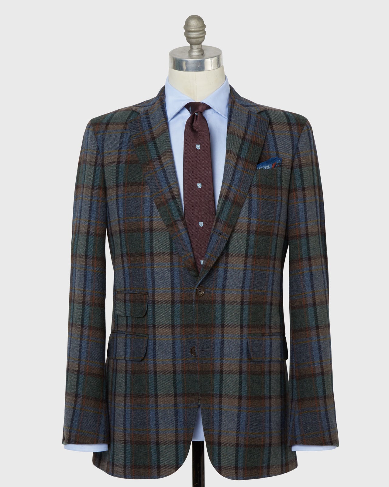 Virgil No. 2 Jacket in Blue/Green/Merlot Blanket Plaid Tweed
