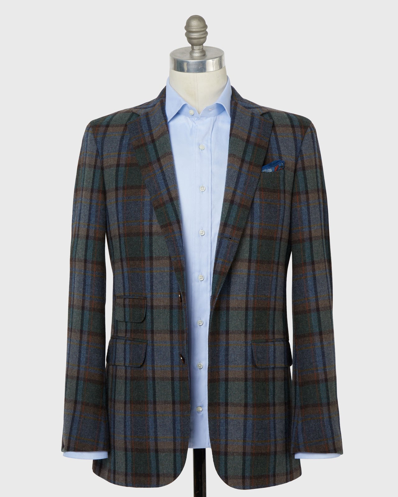 Virgil No. 2 Jacket in Blue/Green/Merlot Blanket Plaid Tweed