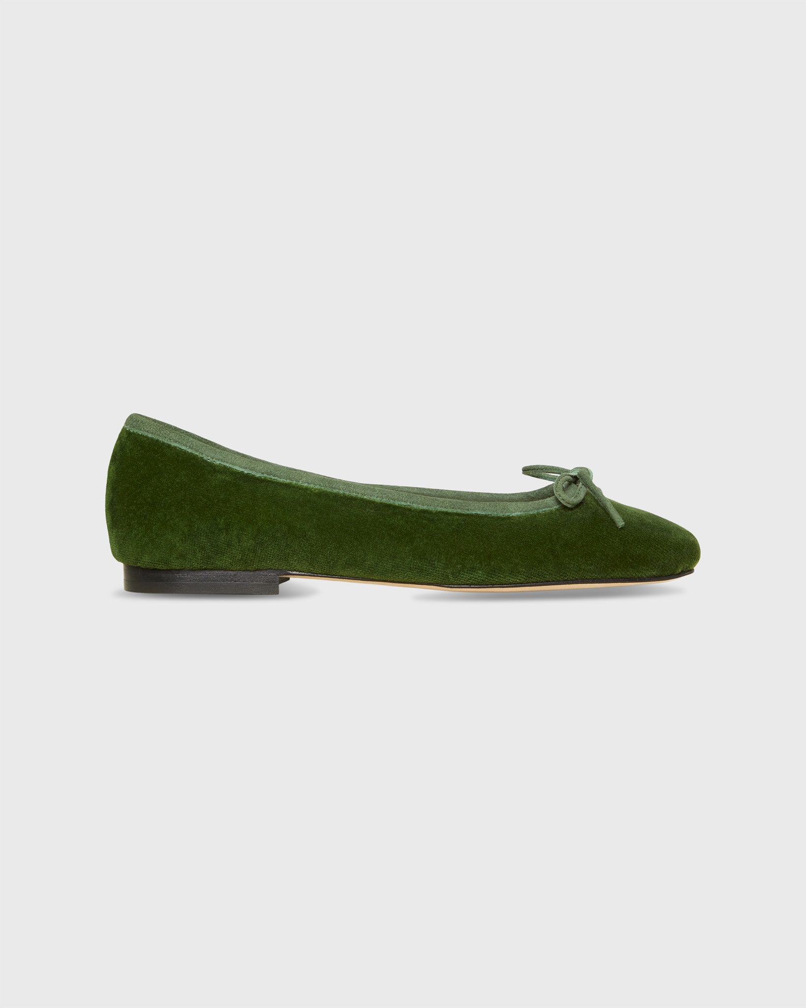 Square-Toe Ballet Flat in Avocado Velveteen