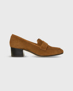 Load image into Gallery viewer, Block Heel Penny Loafer in Cigar Suede
