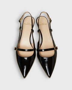 Buckle Slingback Kitten Heel in Black Patent Leather Shop Ann Mashburn