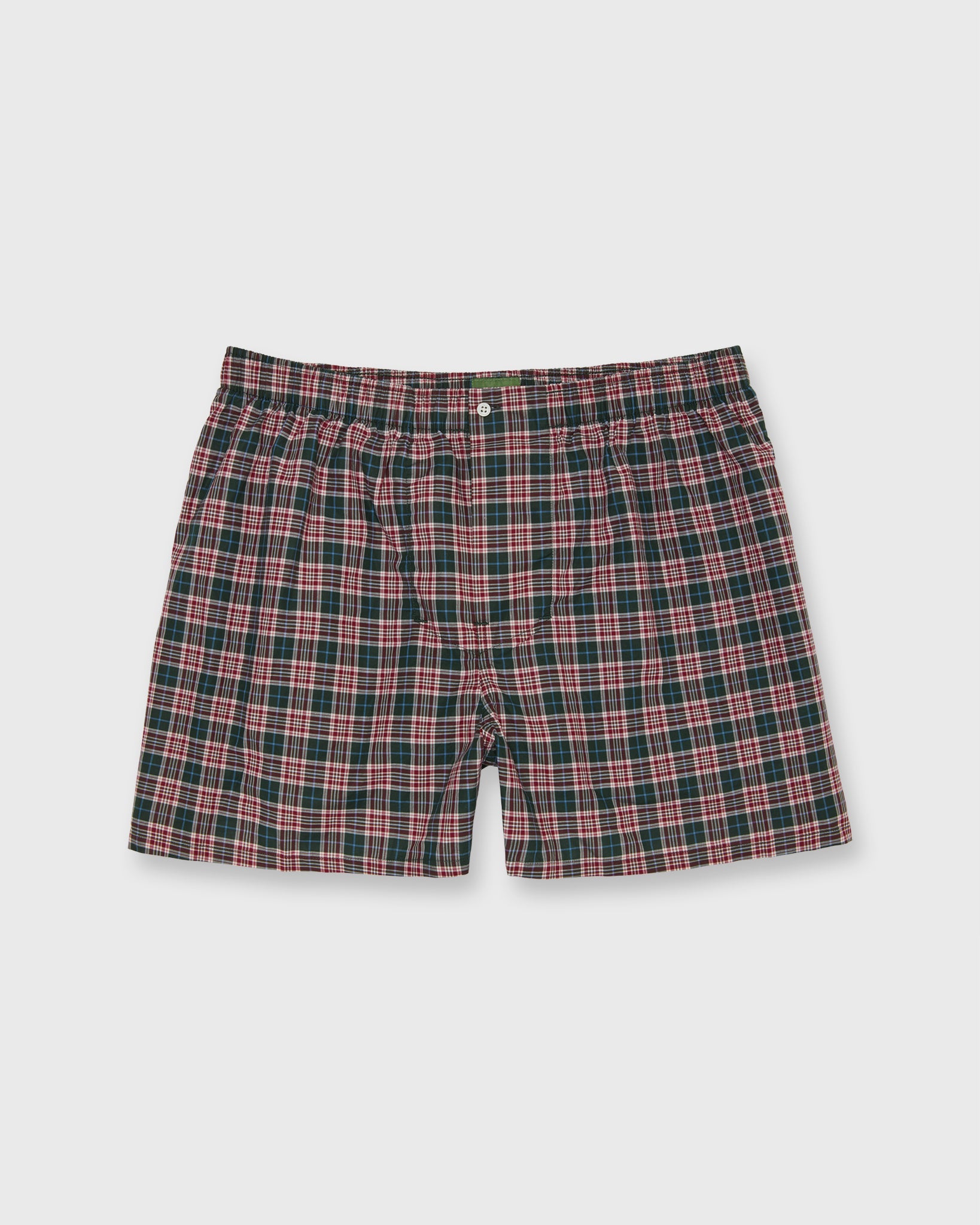 Button-Front Boxer Short in Hunter/Red/Sky Plaid Poplin