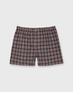 Button-Front Boxer Short in Hunter/Red/Sky Plaid Poplin